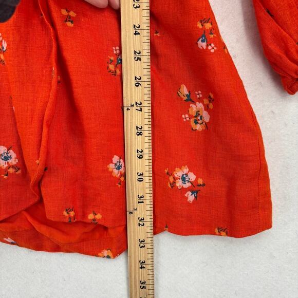 Free People Mini Dress Size 4 Orange Floral Belted Faux Wrap Balloon Sleeves - Picture 13 of 13